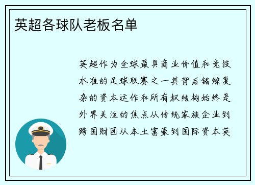英超各球队老板名单