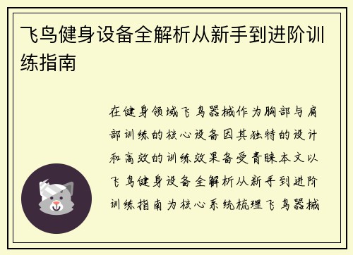 飞鸟健身设备全解析从新手到进阶训练指南